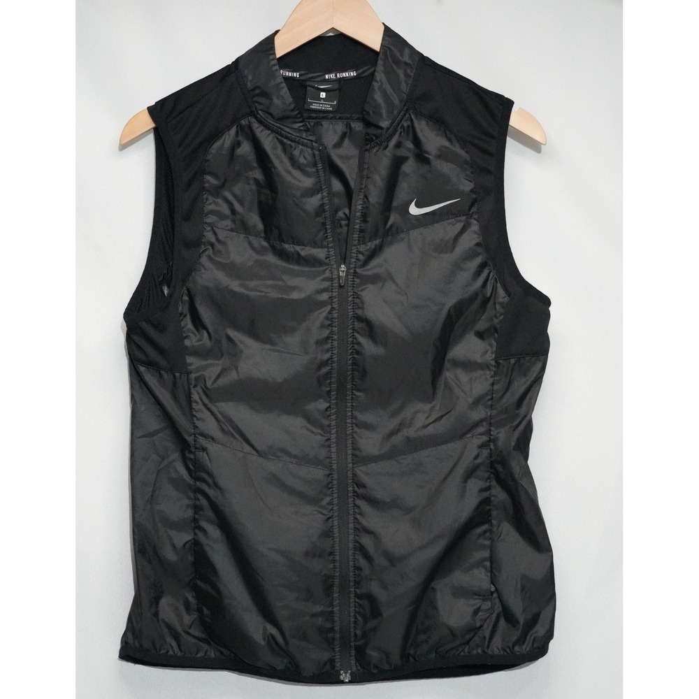 Nike Running Vest Women Large Black Quilted Full Zip Reflective Activewear
